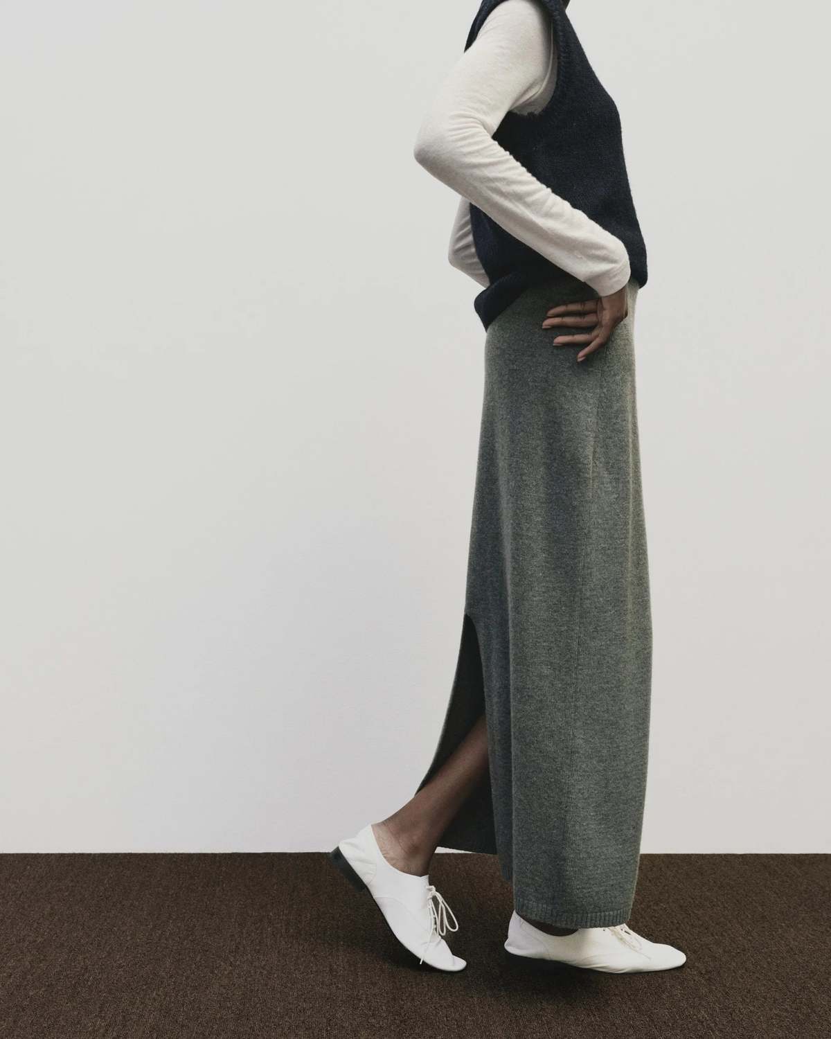 Cashmere Blend Knit Midi Skirt in Gray, from Mijeon Park